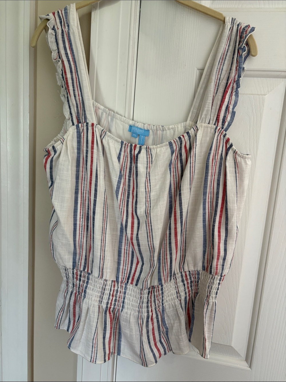 Draper James White Tank with Red & Blue Stripes